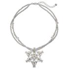 Snowflake Pendant Beaded Double Strand Necklace, Women's, White