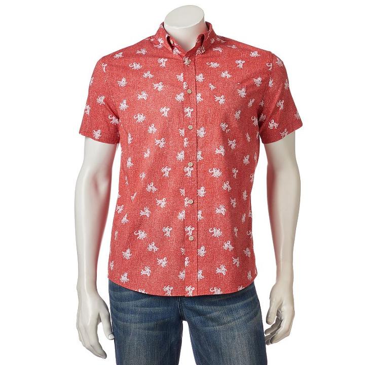 Men's Urban Pipeline&reg; Maxflex Print Button-down Shirt, Size: Medium, Med Red