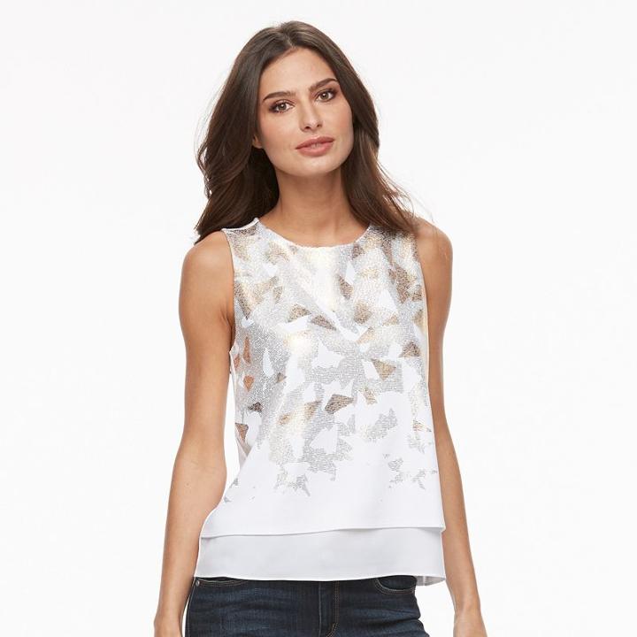 Petite Apt. 9&reg; Foil Mock-layer Top, Women's, Size: S Petite, Natural