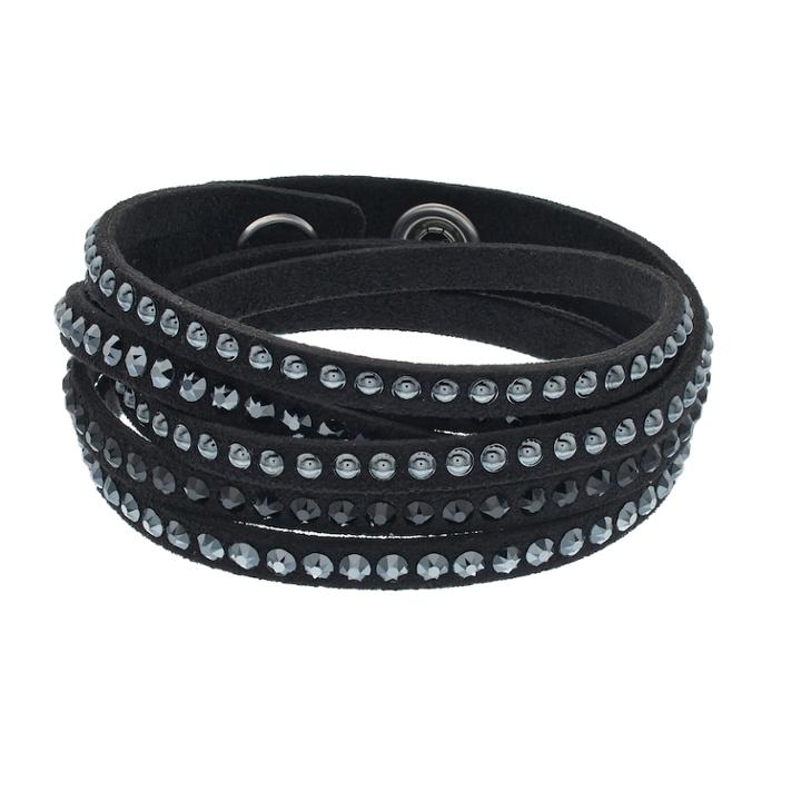 Simply Vera Vera Wang Black Faux Leather Multi Row Wrap Bracelet With Swarovski Crystals, Women's, White