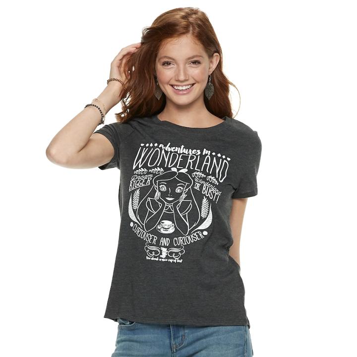 Disney's Alice In Wonderland Juniors' Adventures In Wonderland Tee, Teens, Size: Large, Grey (charcoal)