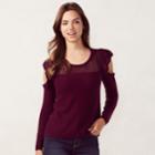 Women's Lc Lauren Conrad Ruffle Cold-shoulder Crewneck Sweater, Size: Xl, Red
