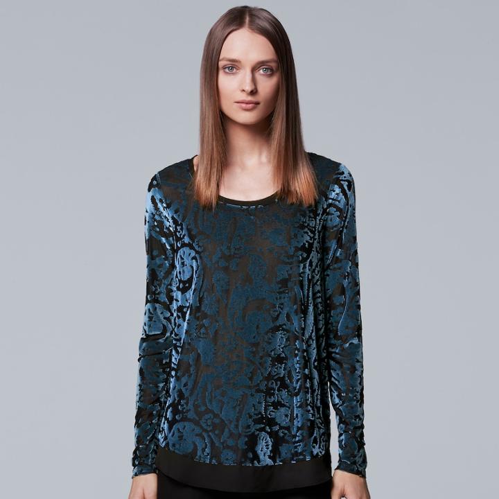 Women's Simply Vera Vera Wang Velvet Burnout Top, Size: Small, Blue