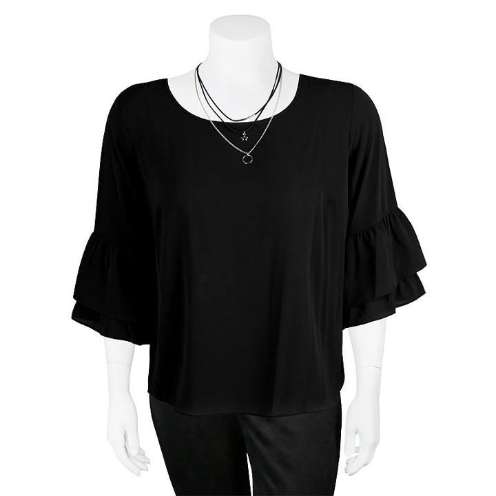 Juniors' Plus Size Iz Byer California Ruffle Sleeve Top, Teens, Size: 3xl, Black