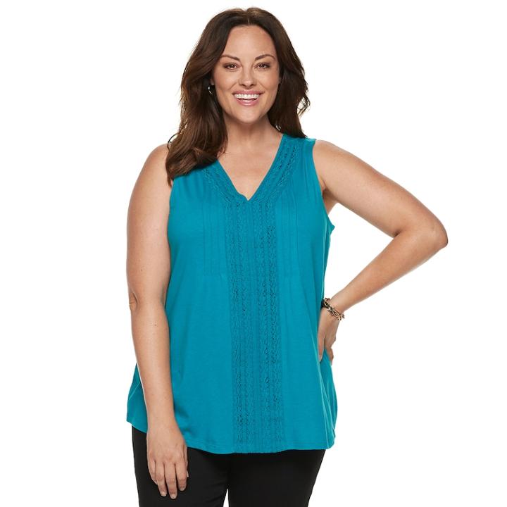 Plus Size Croft & Barrow&reg; Pintuck Crochet-trim Tank, Women's, Size: 2xl, Dark Blue