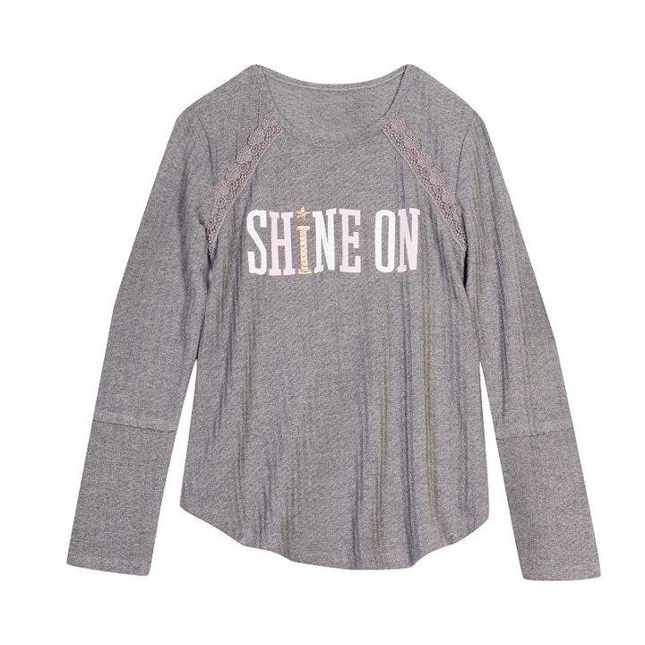 Girls 7-16 Harper & Elliott Lace Trim Textured Graphic Tee, Size: Medium, Grey (charcoal)