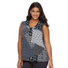 Plus Size Dana Buchman Printed Knot-front Top, Women's, Size: 3xl, Med Blue