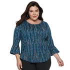 Plus Size Apt. 9&reg; Print Bell Sleeve Top, Women's, Size: 1xl, Dark Green