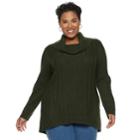 Plus Size Napa Valley Cable-knit Cowlneck Tunic Sweater, Women's, Size: 1xl, Green