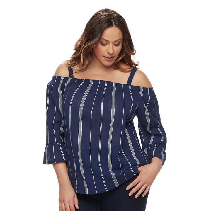 Plus Size Sonoma Goods For Life&trade; Printed Cold-shoulder Top, Women's, Size: 3xl, Dark Blue