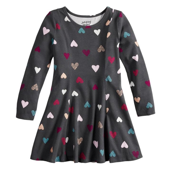 Girls 4-12 Jumping Beans&reg; Long Sleeve Princess Seam Print Dress, Size: 5, Dark Grey
