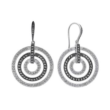 Lavish By Tjm Sterling Silver Crystal Concentric Hoop Drop Earrings - Made With Swarovski Marcasite, Women's, White