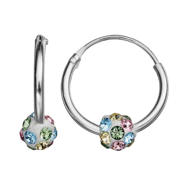 Charming Girl Kids' Sterling Silver Crystal Ball Hoop Earrings, Multicolor