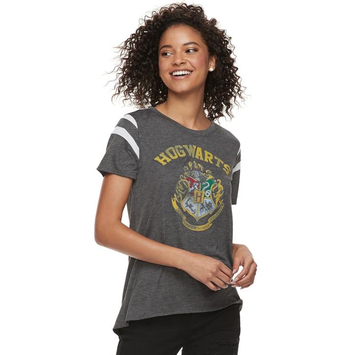 Juniors' Harry Potter Hogwarts Crest Varsity Tee, Teens, Size: Small, Grey
