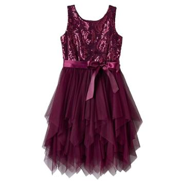 Girls 7-16 Lilt Plum Sequin Mesh Fairy Hem Dress, Girl's, Size: 10, Drk Purple