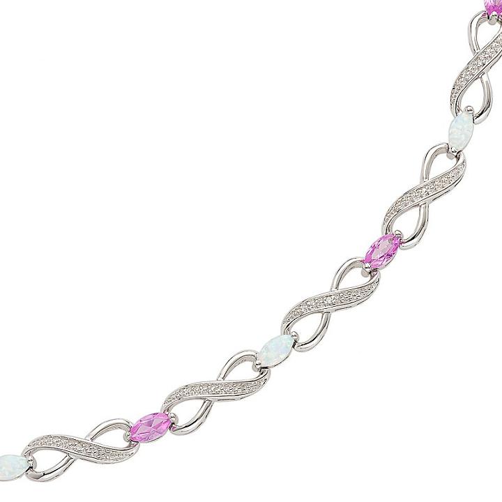 Sterling Silver Lab-created Opal, Lab-created Pink Sapphire And Diamond Accent Infinity Bracelet, Women's