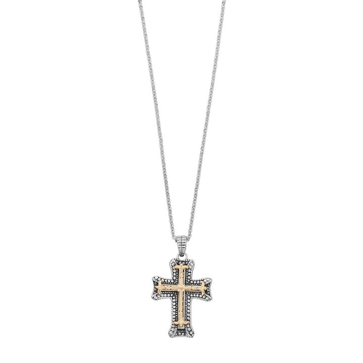Sterling Silver & 14k Gold Over Silver Cross Pendant Necklace, Women's, Grey