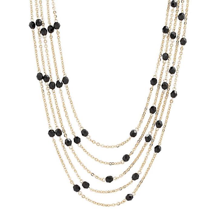 1928 Gold Tone Bead Multistrand Station Necklace, Women's, Size: 16, Black