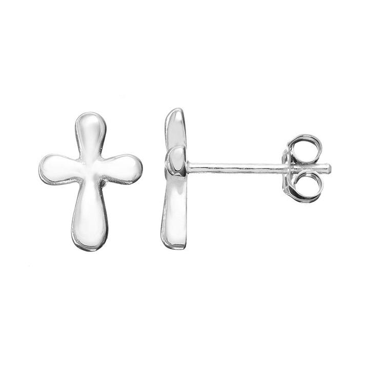 Charming Girl Kids' Sterling Silver Cross Stud Earrings, Grey