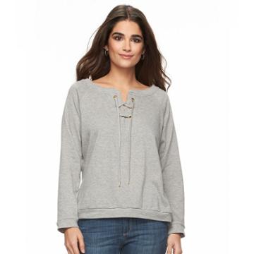 Women's Alex & Parker Lace-front Sweatshirt, Size: Small, Grey