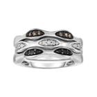 Sterling Silver 1/4 Carat T.w. Black, White & Champagne Diamond Stack Ring Set, Women's, Size: 7, Multicolor