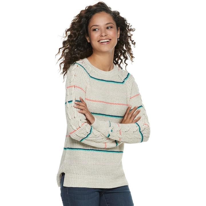 Juniors' So&reg; Lace-up Sleeve Sweater, Teens, Size: Medium, Med Beige