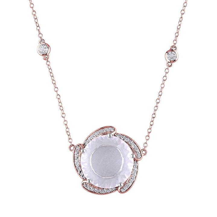 Rose Quartz & White Topaz Pink Rhodium-plated Sterling Silver Station Necklace, Women's, Size: 18