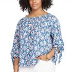 Plus Size Chaps Floral Smocked Peasant Top, Women's, Size: 3xl, Blue (navy)