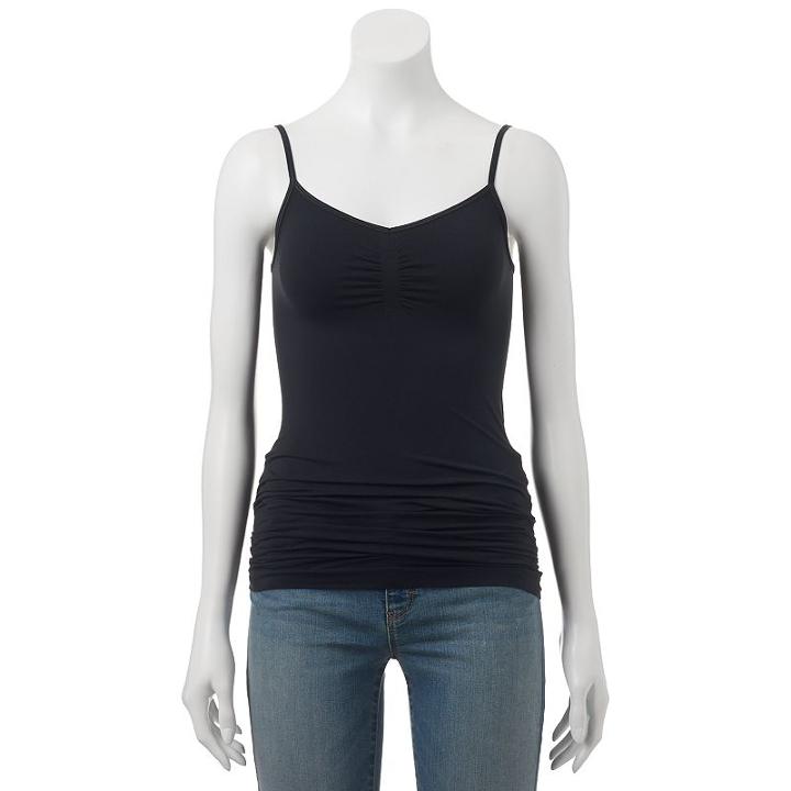 Juniors' So&reg; Ruched Seamless V-neck Cami Tank Top, Girl's, Size: Xs, Black