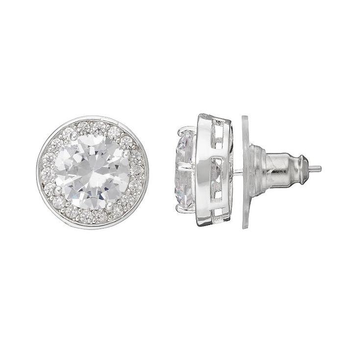 Dana Buchman Cubic Zirconia Halo Nickel Free Stud Earrings, Women's, Silver
