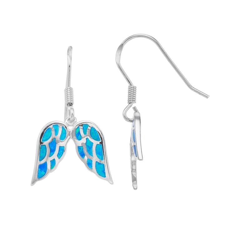 Sterling Silver Lab-created Blue Opal Angel Wing Earrings, Women's