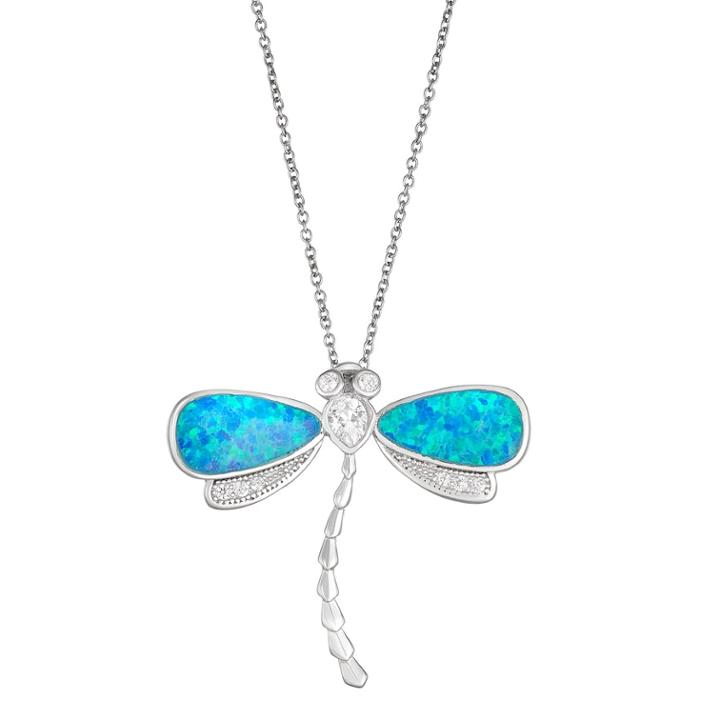 Sterling Silver Lab-created Blue Opal & Cubic Zirconia Dragonfly Pendant Necklace, Women's, Size: 18