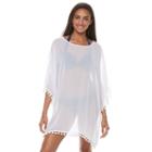 Women's Pink Envelope Pom-pom Trim Cover-up, Size: Large, White