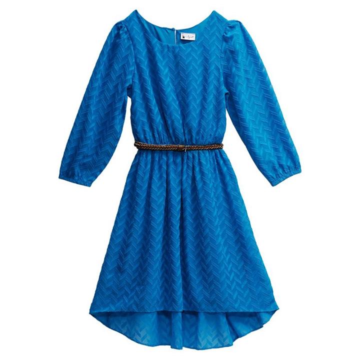 Girls 7-16 Emily West Blue Woven Chiffon Dress With Braided Belt, Girl's, Size: 7