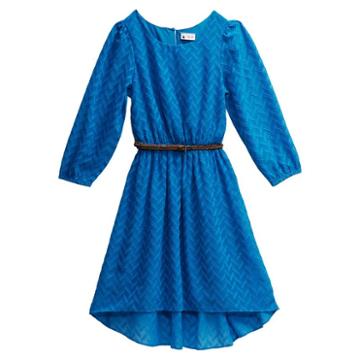 Girls 7-16 Emily West Blue Woven Chiffon Dress With Braided Belt, Girl's, Size: 7
