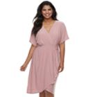 Juniors' Plus Size Wrapper Kimono Faux-wrap Dress, Teens, Size: 3xl, Med Pink