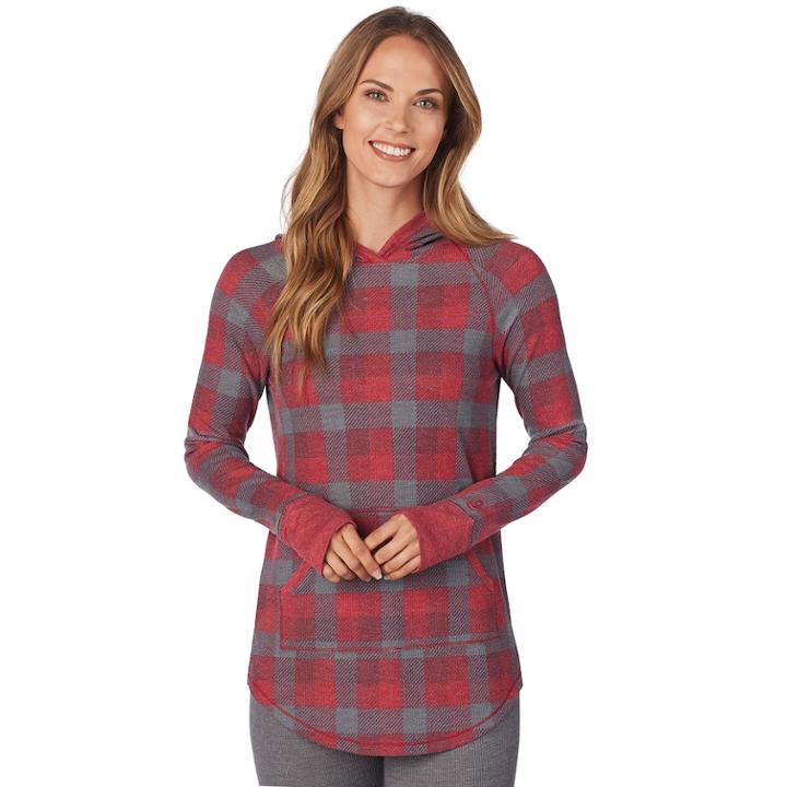 Women's Cuddl Duds Stretch Thermal Tunic Hoodie, Size: Large, Brt Red