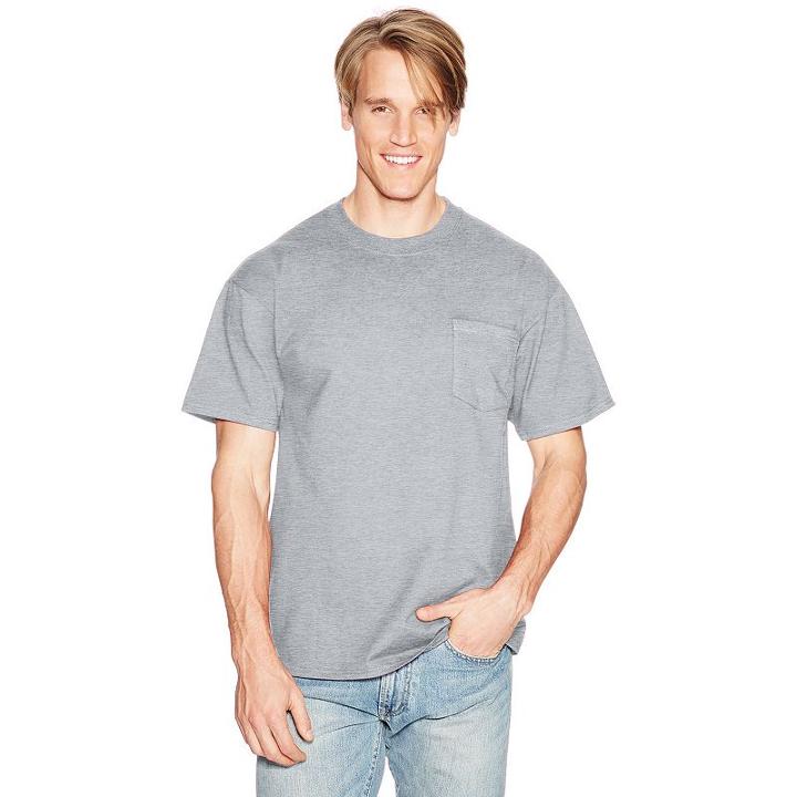Men's Hanes Beefy Crewneck Pocket Tee, Size: Medium, Light Grey