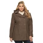 Plus Size Braetan Hooded Double-breasted Peacoat, Women's, Size: 2xl, Brown