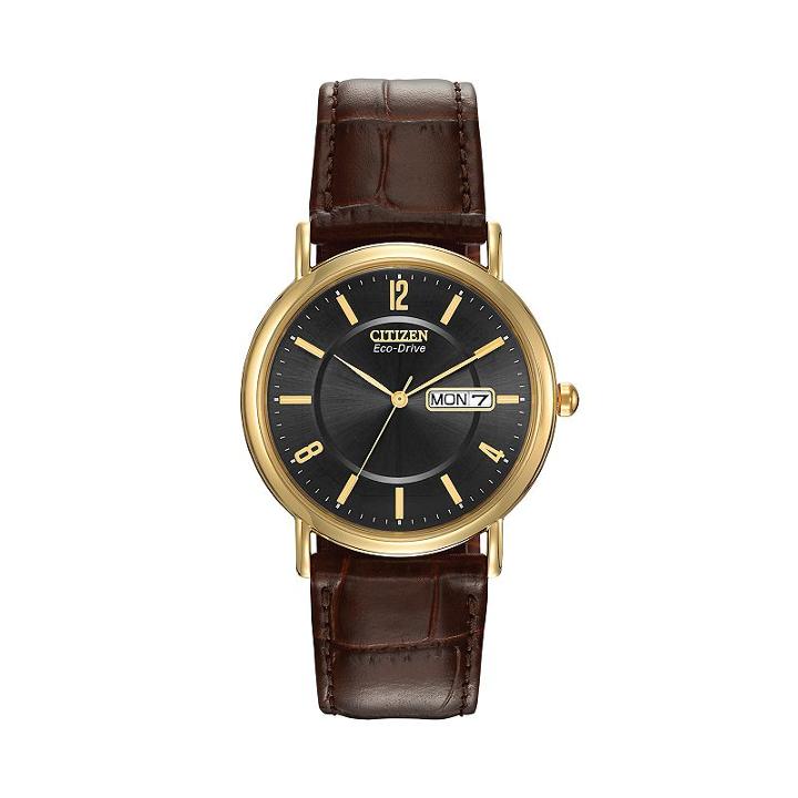 Citizen Eco-drive Men's Leather Watch - Bm8242-08e, Brown