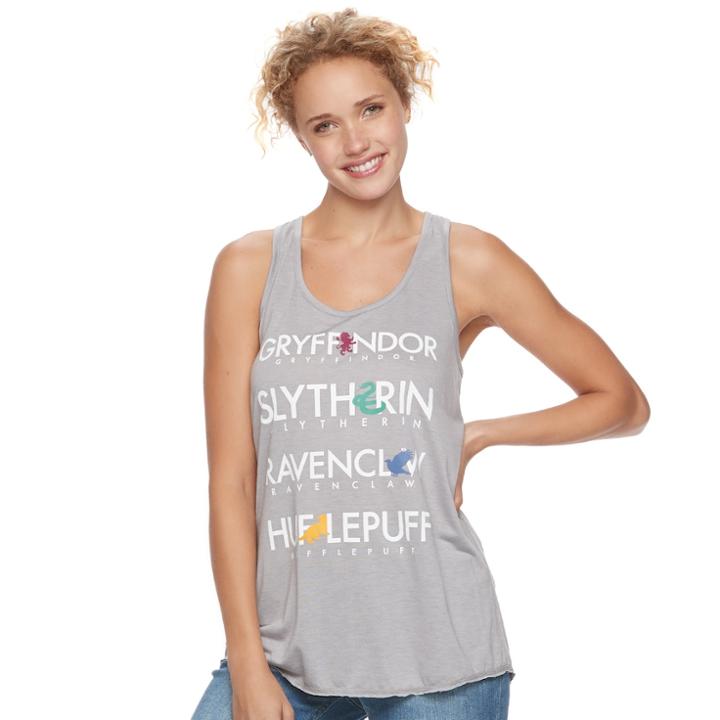 Juniors' Harry Potter Hogwarts Houses Racerback Graphic Tank, Teens, Size: Xl, Grey