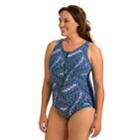 Plus Size Dolfin Zip One-piece Swimsuit, Women's, Size: 22, Kaleidoscope Blue