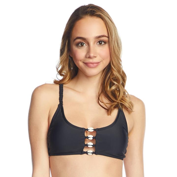 Mix And Match Puka Shell Bralette Swim Top, Teens, Size: Medium, Black