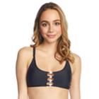 Mix And Match Puka Shell Bralette Swim Top, Teens, Size: Medium, Black