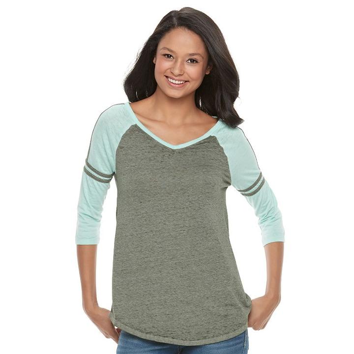 Juniors' So® Striped Burnout Raglan Tee, Girl's, Size: Small, Dark Green