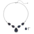 Simulated Crystal Teardrop Necklace & Earring Set, Women's, Navy