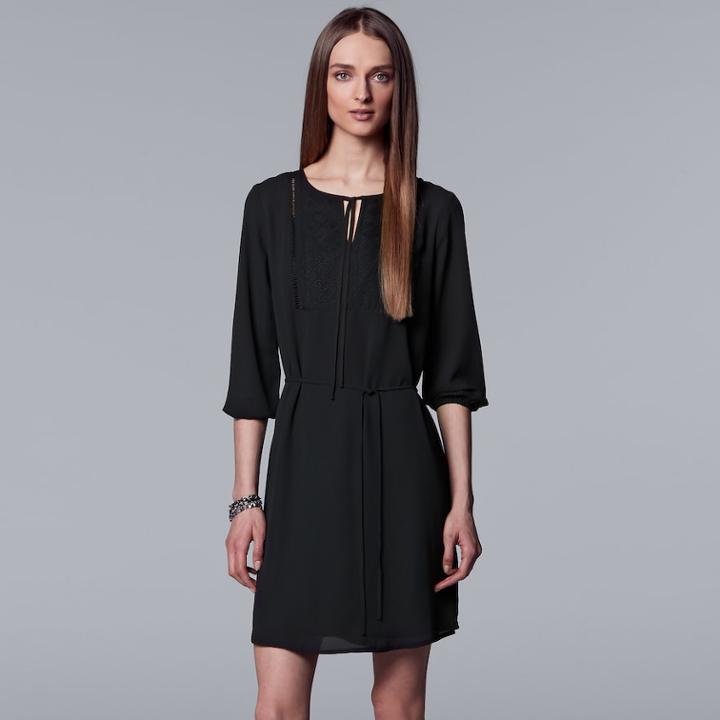 Women's Simply Vera Vera Wang Embroidered Lace Trim Peasant Dress, Size: Small, Black