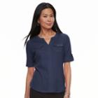 Petite Croft & Barrow&reg; Splitneck Button-tab Tee, Women's, Size: M Petite, Dark Blue