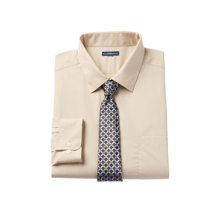 Big & Tall Croft & Barrow&reg; Classic-fit Striped Dress Shirt And Patterned Tie Boxed Set, Men's, Size: 17 36/7t, Lt Beige