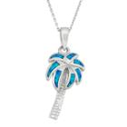 Lab-created Blue Opal Sterling Silver Palm Tree Pendant Necklace, Women's, Size: 18